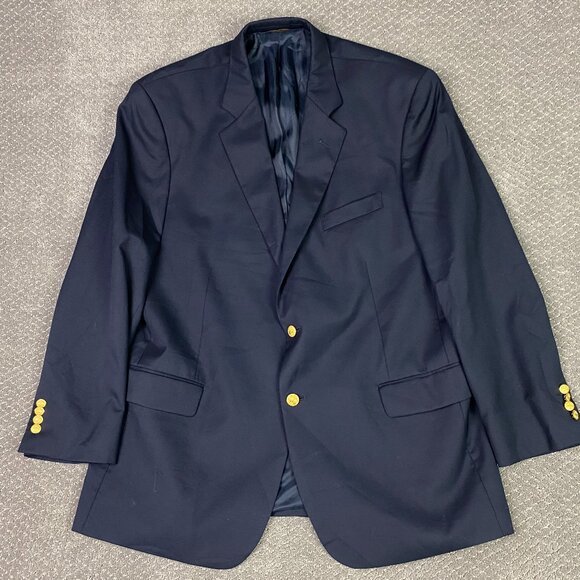 Brooks Brothers 346 Blazer Sport Coat Men's 46R Navy Blue Gold Buttons Wool - Picture 1 of 15